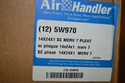 Air Filter Pleated 14 x 24 x 1 MERV 7 Air Handler 5w970 24 Pack - Изображение 1 из 3