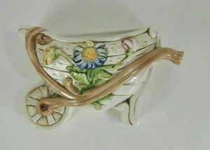 12” Hand Painted Italian Ceramic Pottery Wall Planter Made in Italy Wheelbarrow - Picture 1 of 7