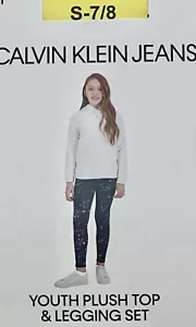 Girls plush White top and dark leggings Calvin Klein Jeans set size S 7/8 -NEW- - Picture 1 of 11