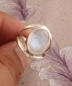 Anillo Piedra Lunar Arco Iris Fuego Natural Plata de Ley 925 Doble Banda Anillo Regalo - Imagen 1 de 11
