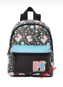 MTV Mini Backpack Faux Leather Black 11.5" Purse Retro 80's Influenced NEW 2021 - Picture 1 of 4