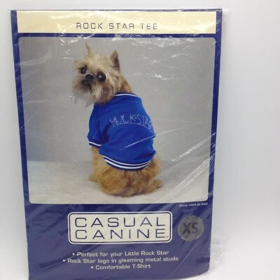 Camiseta Jersey Informal Canino Perro Cómoda "ROCKSTAR" Azul X-Pequeña Camisa para Perros Foto 1 de 4