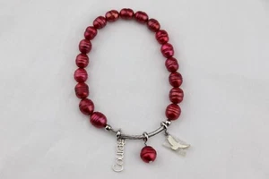 HONORA Ringed Red Pearl BRACELET Inspirational Courage Eagle Charm Stretch - Picture 1 of 8