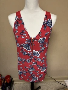 Express red/blue floral rayon sleeveless tank, L - Picture 1 of 8