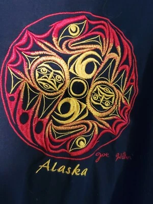 Camiseta Joe Wilson ARTE TRIBAL Canadá Island Art rara bordada nunca usada MED Foto 1 de 4