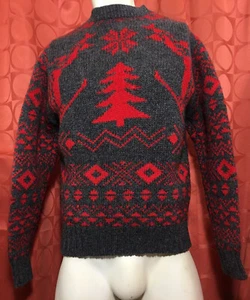 L Vintage 1980s LORD & TAYLOR 100% Shetland Wool XMAS Tree SKI JUMPER Sweater - Foto 1 di 12