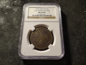 1918 MS63 Bn NGC B-2 Copper Pattern Russia Armavir Republic 3 Rouble SLABZ - Picture 1 of 2