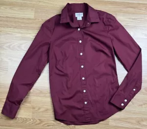 J. CREW HABERDASHERY WOMEN Size XS MAROON COTTON STRETCH BUTTON UP SHIRT CAREER - Picture 1 of 7
