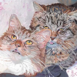 original painting 30 x 30 cm 18KAr artwork oil paints modern cats - Picture 1 of 3
