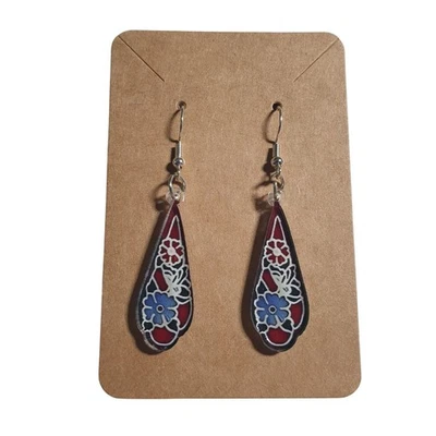 Pendiente colgante de lágrima con aspecto de vitral acrílico diseño de arte floral ligero Foto 1 de 4