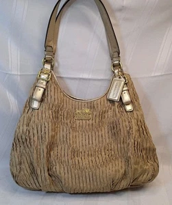 COACH Madison Maggie Signature GOLD Shoulder Bag Auth Purse 18886 Satin Lined VN - Picture 1 of 20