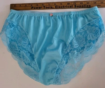 De colección Verde azulado satinado transparente ancho recorte encaje pequeño acento de flores talla 10 Grannycore 11091 Foto 1 de 4