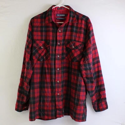 Van Heusen Men's L Winter Weights Red Plaid Flannel Button Up Shirt - Image 1 of 4