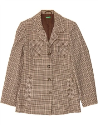 Chaqueta Blazer BENETTON Mujer 4 Botones IT 42 Mediana Marrón Cuadros Poliéster J103 Foto 1 de 3