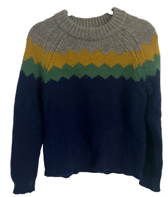 Boden Chevron Stripe Yoke Sweater  Wool Alpaca Blend Blue Grey US10 - Image 1 of 3