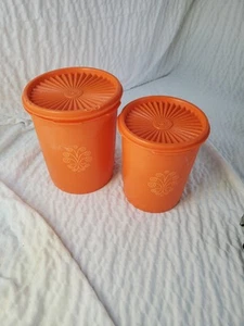 Lot 2 Tupperware Storage Canister Container 811-13 809-13 Harvest Orange Vintage - Picture 1 of 6