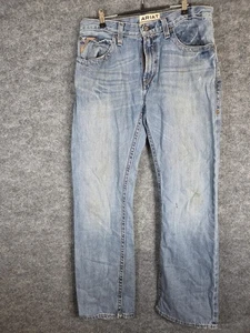 Ariat M4 Scoundrel Jeans Mens 32x34 Blue Relaxed Fit Boot Cut Denim Distressed - Picture 1 of 10