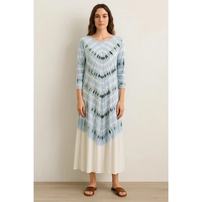 Raquel Allegra Drama Maxi Dress Womens XS 0 Blue Green Tie Dye Long Sleeve - Image 1 of 4