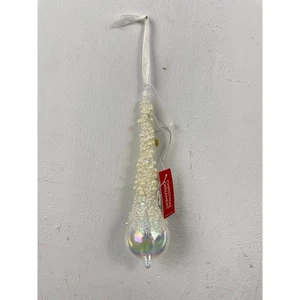 Adorno de Navidad Vidrio Adornado Blanco Transparente Nuevo con Etiquetas Perlas Largo Elegante Árbol Decoración - Imagen 1 de 2