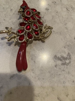 Broche-Pin/Cardenal de Navidad de Anne Klein/Piedras de pedrería Foto 1 de 4