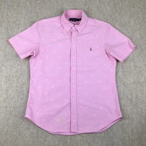 Camisa Polo Ralph Lauren Abotonada Delgada Para Hombres Rosa Blanco Palmeras SS Algodón L - Imagen 1 de 12