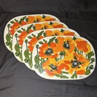 VINTAGE 60s 70s VERA NEUMANN OVAL VINYL PLACEMATS SET OF 4 Floral Orange Pink