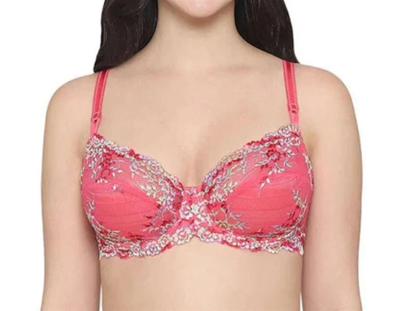 Wacoal 65191 Embrace Lace Underwire Bra 34DD Hot Pink w/ Multicolor Lace