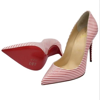 Zapatos de salón Christian Louboutin Pigalle Follies charol a rayas rojo blanco 36 Foto 1 de 4