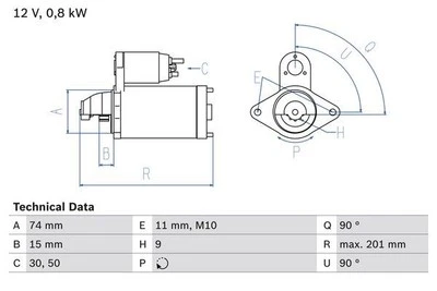 BOSCH Starter Motor for Toyota Corolla Liftback 1.6 Feb 2000 to Feb 2002 - Image 1 of 4