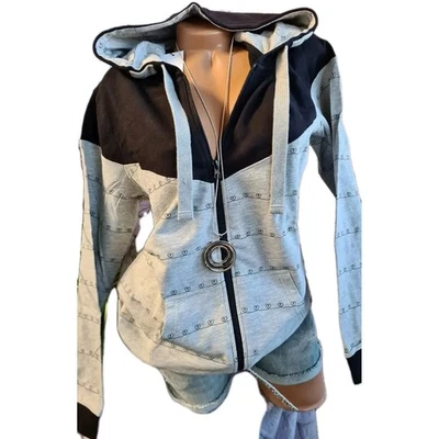 AJC Sweatjacke Jacke Hoodie Damen Grau schwarz Muster Kapuze Damen (2 454) NEU - Bild 1 von 4