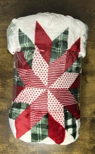 NEW - STAR PATCHWORK HOLIDAY- KOHLS THE BIG ONE- PLUSH THROW BLANKET 5X6 FT - Picture 1 of 4