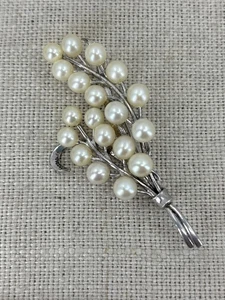 Spilla spray VINTAGE argento sterling 925 foglia di perle coltivate - Foto 1 di 10