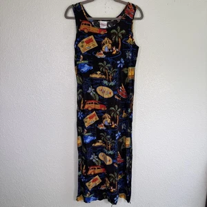 Vintage Disney Store Dress Womens Medium Hawaiian Mickey Mouse Goofy Pluto 90s - Picture 1 of 9