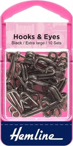 Hemline Hooks and Eyes, Extra Large, Black, Size 9, 10 Sets, Rustproof Brass - Imagen 1 de 2