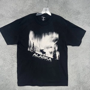 Del Sol Alaska Northern Lights T Shirt Men Sz L Black Moose Stars Trees 2012 Tee - Picture 1 of 7