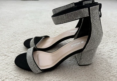 New TOP Moda Silver/Black Ankle Strap Rhinestone Heel Sandal  Size 10 - Image 1 of 4