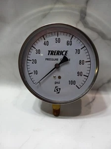 Trerice Pressure Gauge 620B Lower Connection 1/4" NPT 4.5" (0-100 psi) New - Picture 1 of 6