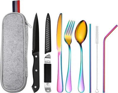 Reisebesteck Camping Besteck To Go, 9-Teilig Edelstahl Outdoor Bestecktasche - Bild 1 von 4
