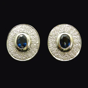 Sapphire Diamond Earrings Studs / Clips 0.4 CT Diamonds Earrings IN 585 Gold - Picture 1 of 5