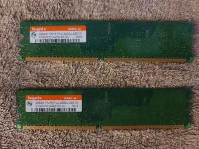 2X Hynix 256MB DDR2-400 RAM PC2-3200U-333-12 CL3 1Rx16 Dimm HYMP532U64P6-E3 AA - Image 1 of 4