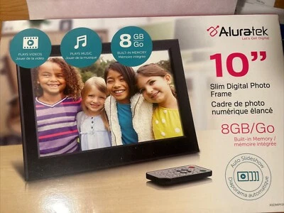 NIB Aluratek 10" Slim Digital Photo Frame 4GB built-in Memory & Remote ASDMPF09 - Image 1 of 2