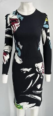 Vestido Vaina Prabal Gurung Azul Marino Manga Larga Estampado Floral Midi Talla S Foto 1 de 4