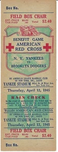 1945 NY Yankees vs Brooklyn Dodgers Red Cross Benefit Game FULL Ticket - Picture 1 of 2