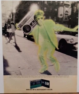 Vintage 1980's Sony Cassette Tape - Translucent Neon Green Boombox Guy - 1985 AD - Picture 1 of 2