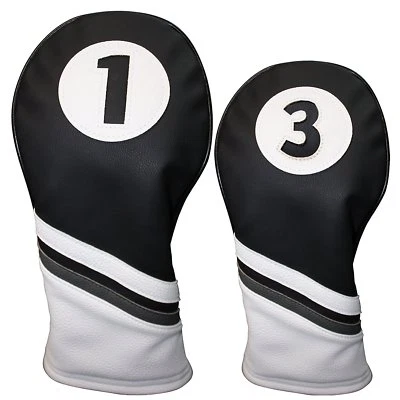 Majek Golf Headcover Black & White Leather Style 1 3 Driver and Wood Head Cover - Image 1 of 4