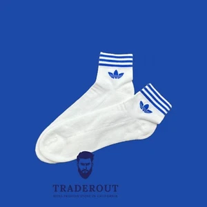 adidas mens white with Blue stripe logo low ankle socks size L (8-11) - Picture 1 of 3