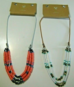American Eagle Outfitters Women's Two Layer Bead Disc Necklace NWT Set 2 PC 38 - Picture 1 of 8