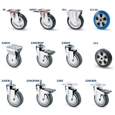 Ruote Per Carrelli Con Piastra Ruota Girevole Con Freno Industriale In Gomma - Immagine 1 di 4
