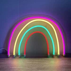 Rainbow LED Neon Light Wall Decor | Bright Colorful Kids Bedroom Wall Art 14x18 - Picture 1 of 12