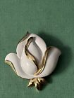 Vintage Sign Crown TRIFARI Gold Tone White Enamel Rose Flower Brooch 